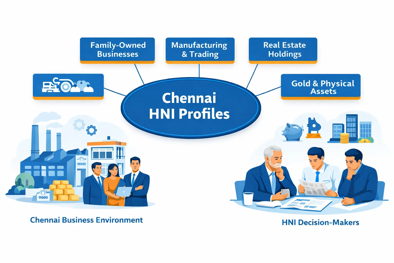 Chennai HNI profiles showing traditional wealth patterns and conservative asset preferences.