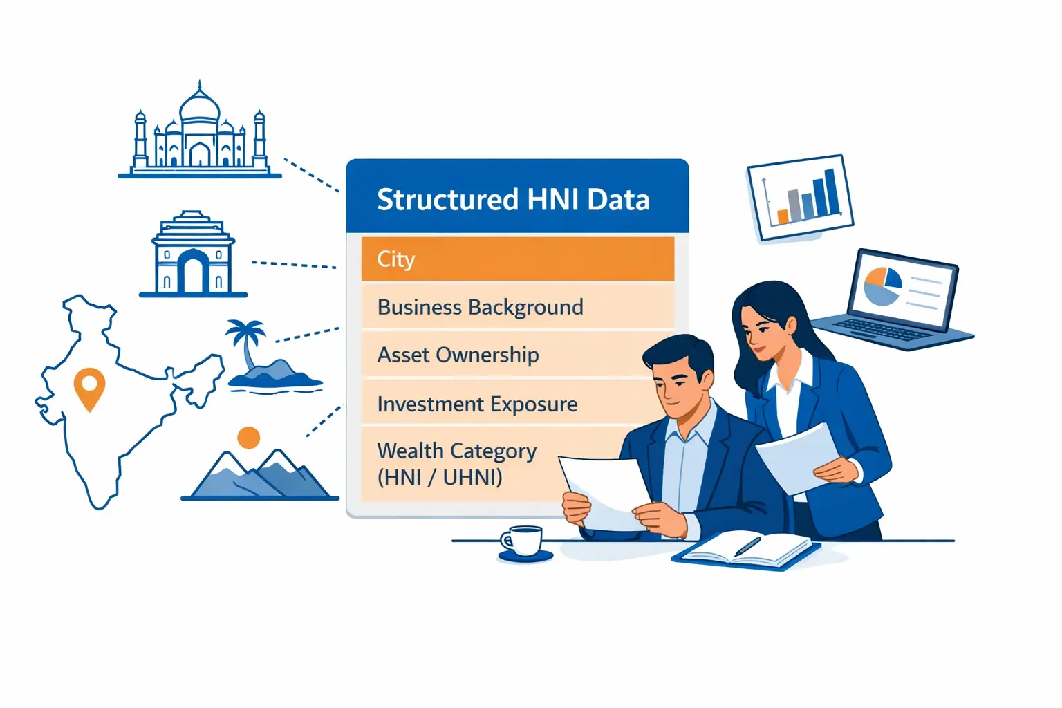 Family offices in India analyzing structured HNI data to understand wealth distribution and market trends.