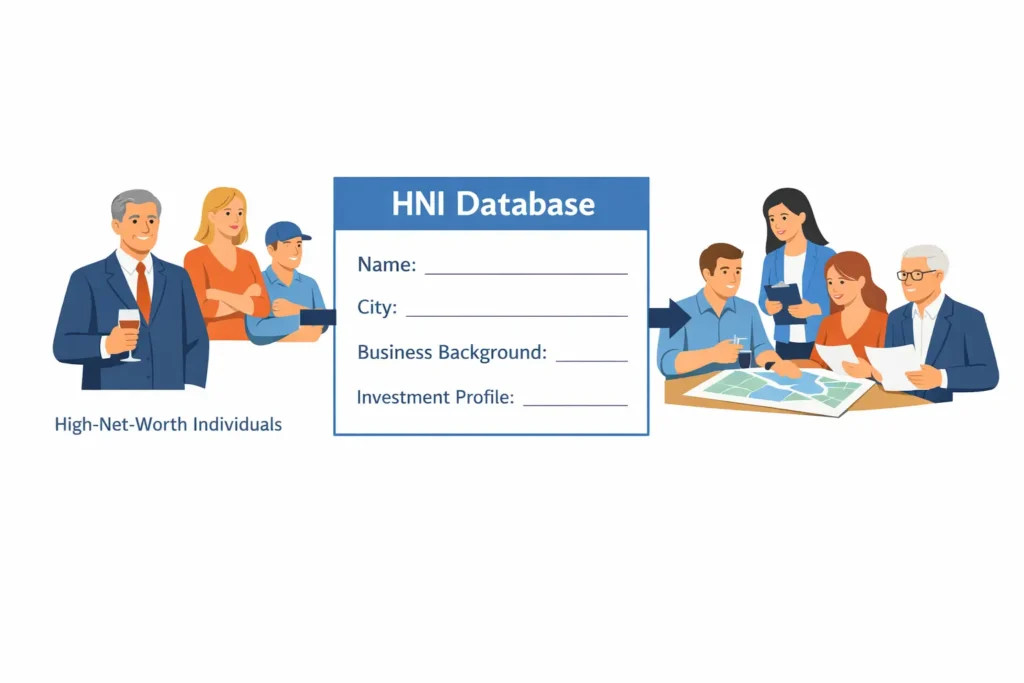 Illustration explaining what an HNI database is and how businesses use HNI data in India