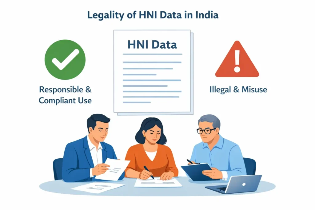 Illustration explaining whether HNI data is legal in India and how businesses can use it responsibly
