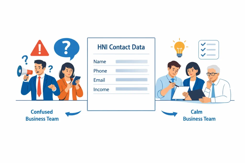Illustration showing how Indian companies misinterpret HNI contact data and the risks involved