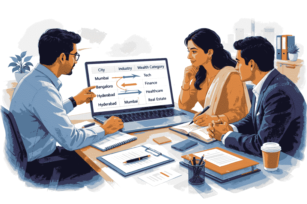 Indian analysts studying wealth migration impact on HNI data across cities