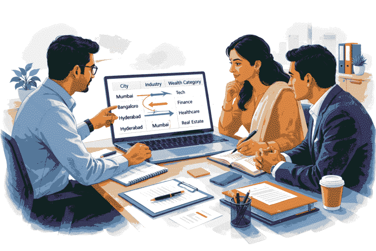 Indian analysts studying wealth migration impact on HNI data across cities