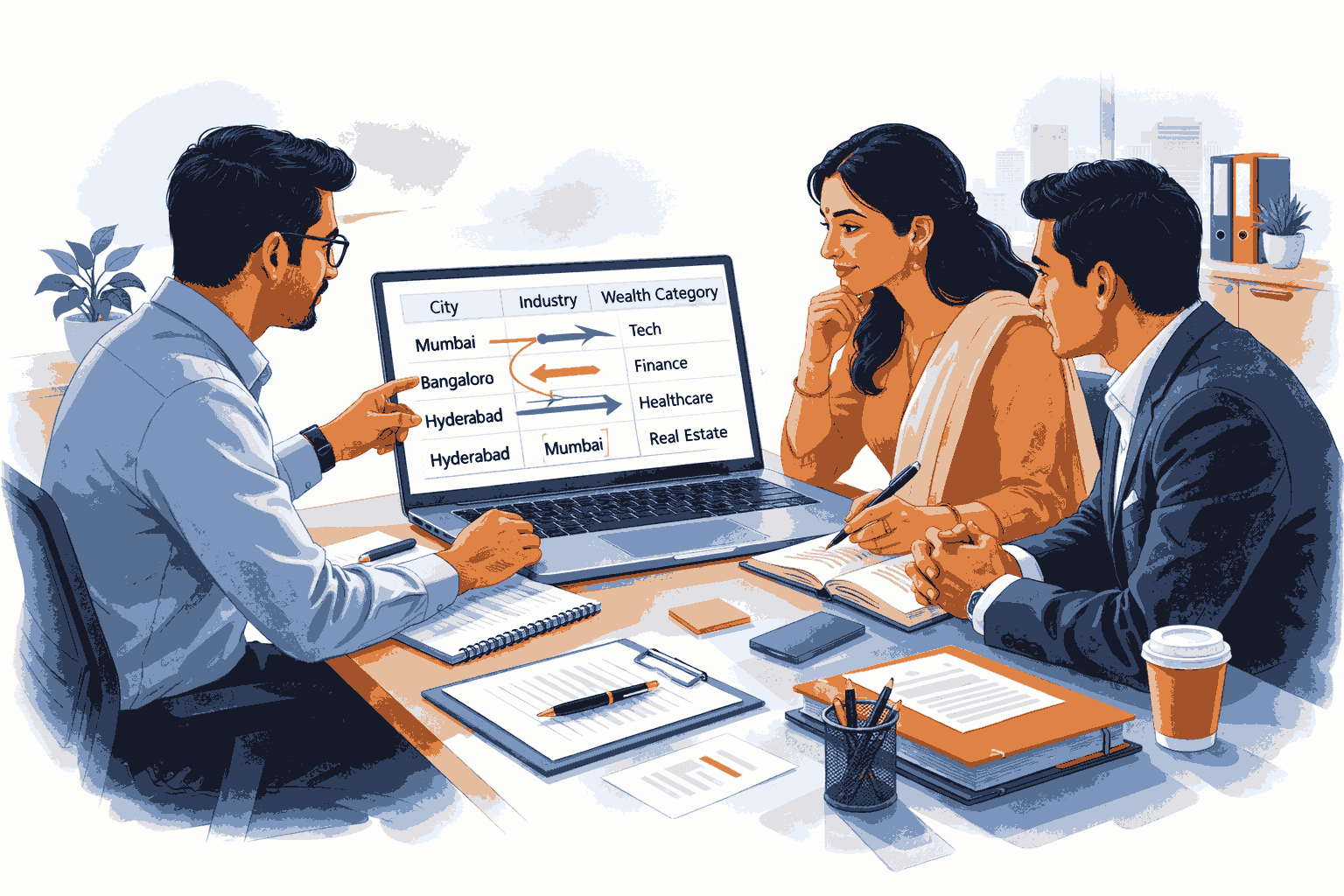 Indian analysts studying wealth migration impact on HNI data across cities