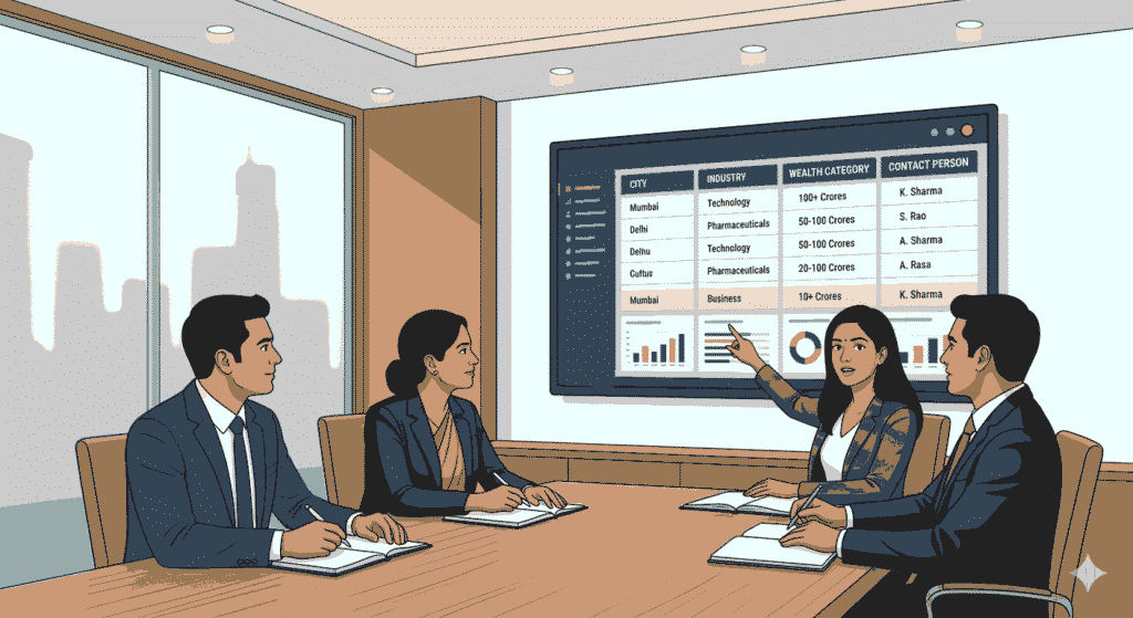 Board members analyzing structured HNI data for strategic decision making