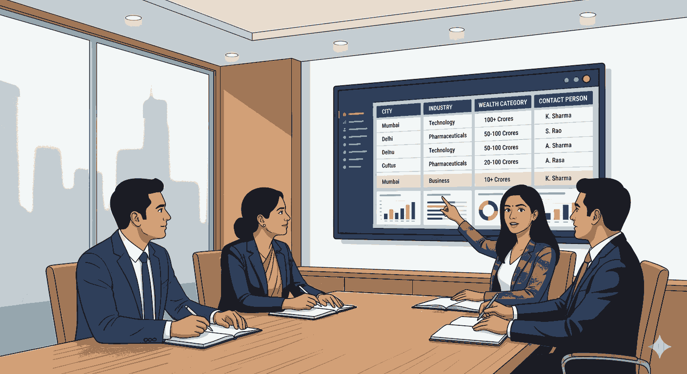 Board members analyzing structured HNI data for strategic decision making